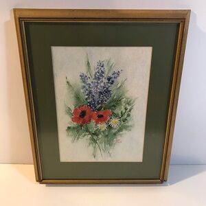 Vintage Dot Smith Floral Watercolor Painting - Signed Matted & Framed